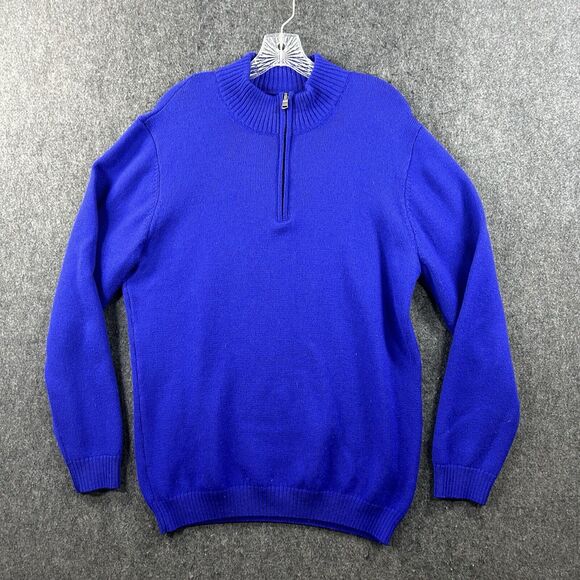 Allen Edmonds Sweater Men's Extra Large Blue 100% Merino Wool 1/4 Zip Pullover